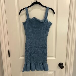 Blue Smocked Ruffle Dress
